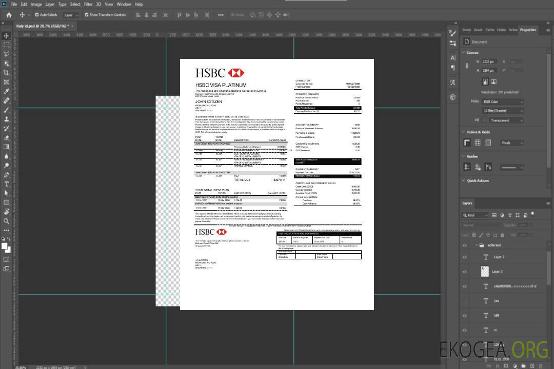 Modèle de relevé de carte de crédit Visa Platinum de la banque HSBC de Hong Kong au format Word et PDF template Modèle de relevé de carte de crédit Visa Platinum de la banque HSBC de Hong Kong au format Word et PDF template